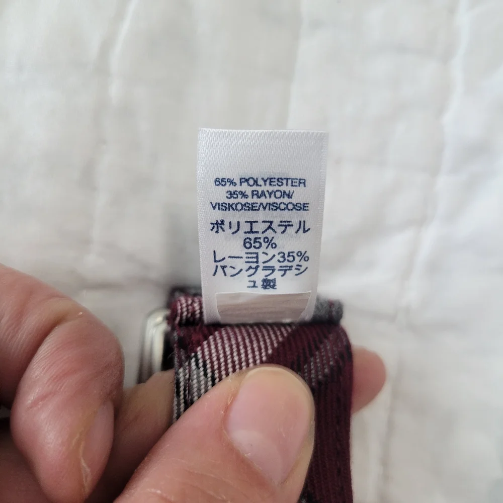 Lands' End Plaid Uniform Belt Burgundy & Gray Silver D Ring Buckle Small EUC